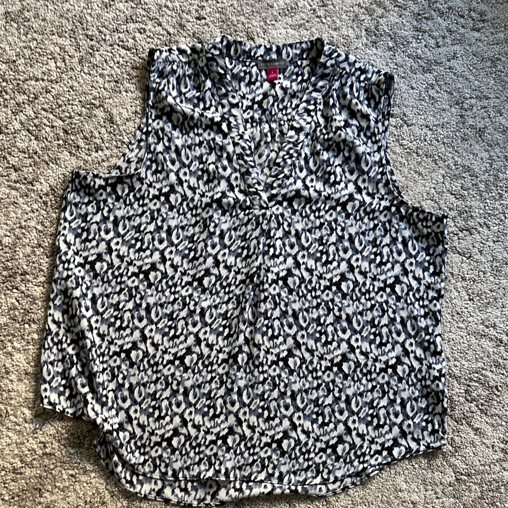 Vince Camuto Black, Blue and White Patterned Blouse